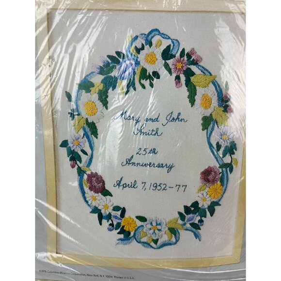 Vintage Columbia Minerva Crewel Craft Kit Marriage Sampler 1976 Floral - Picture 5 of 13